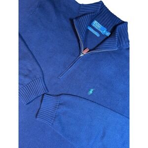 Polo Ralph Lauren 1/4 Zip Henley Sweater With Leather Tab And Logo Size XXL